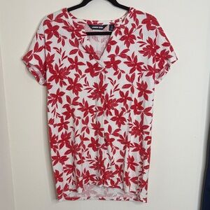 Lands' End Red and White Floral Blouse